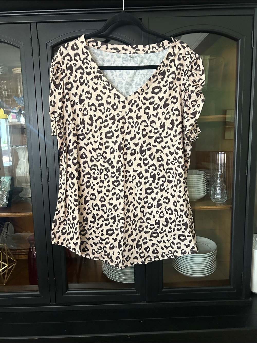 Leopard Print V-Neck Women's Top in Beige and brown